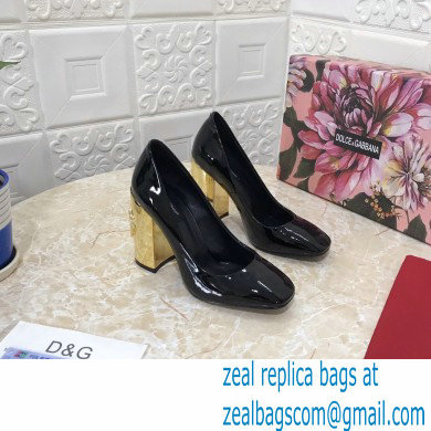 Dolce  &  Gabbana Heel 10.5cm Patent Leather Pumps Black with DG Karol Heel 2021